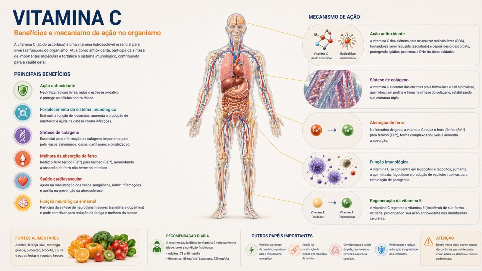 Vitamina C benefícios imunidade, intestino e como ela age no corpo