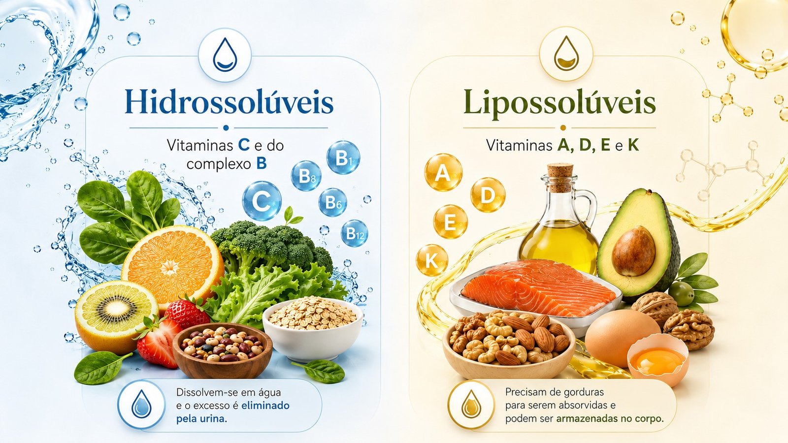 Vitaminas Hidrossolúveis e Lipossolúveis: entenda as diferenças e por que são essenciais